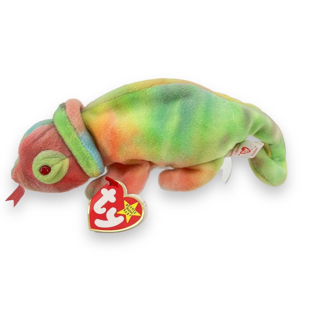 New RARE Error tags Ty Beanie Baby Chameleon Rainbow